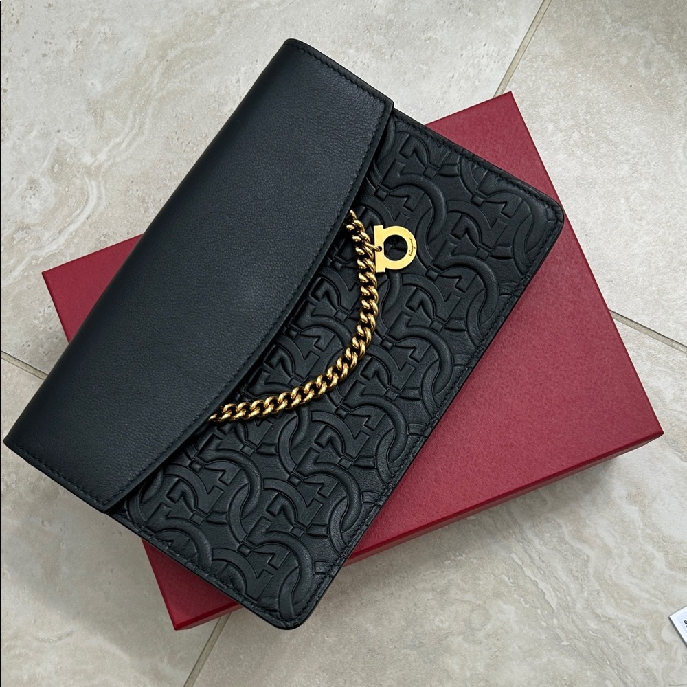 Elegant Black Chain Clutch never used Ferragamo